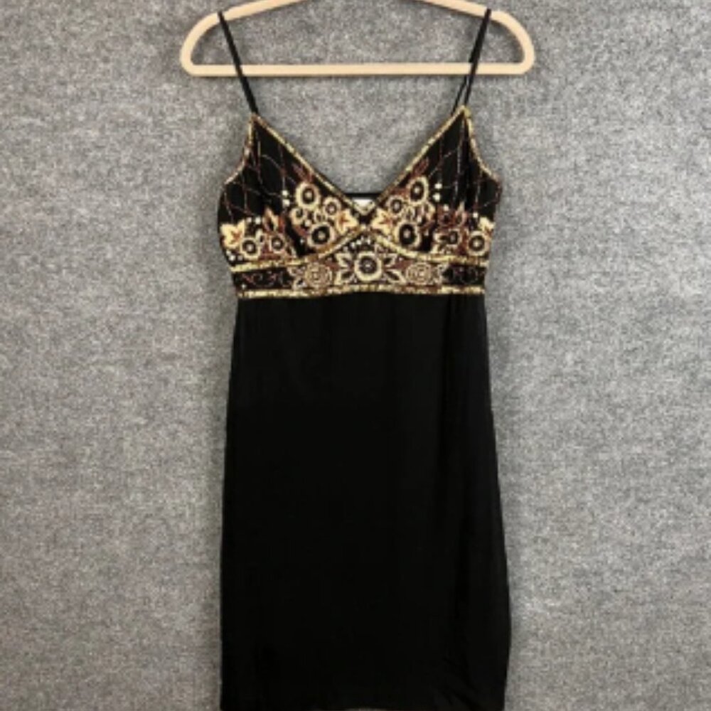 Vintage Y2K Sue Wong SILK MINI Dress Sleeveless Beaded Party Cocktail Size 8